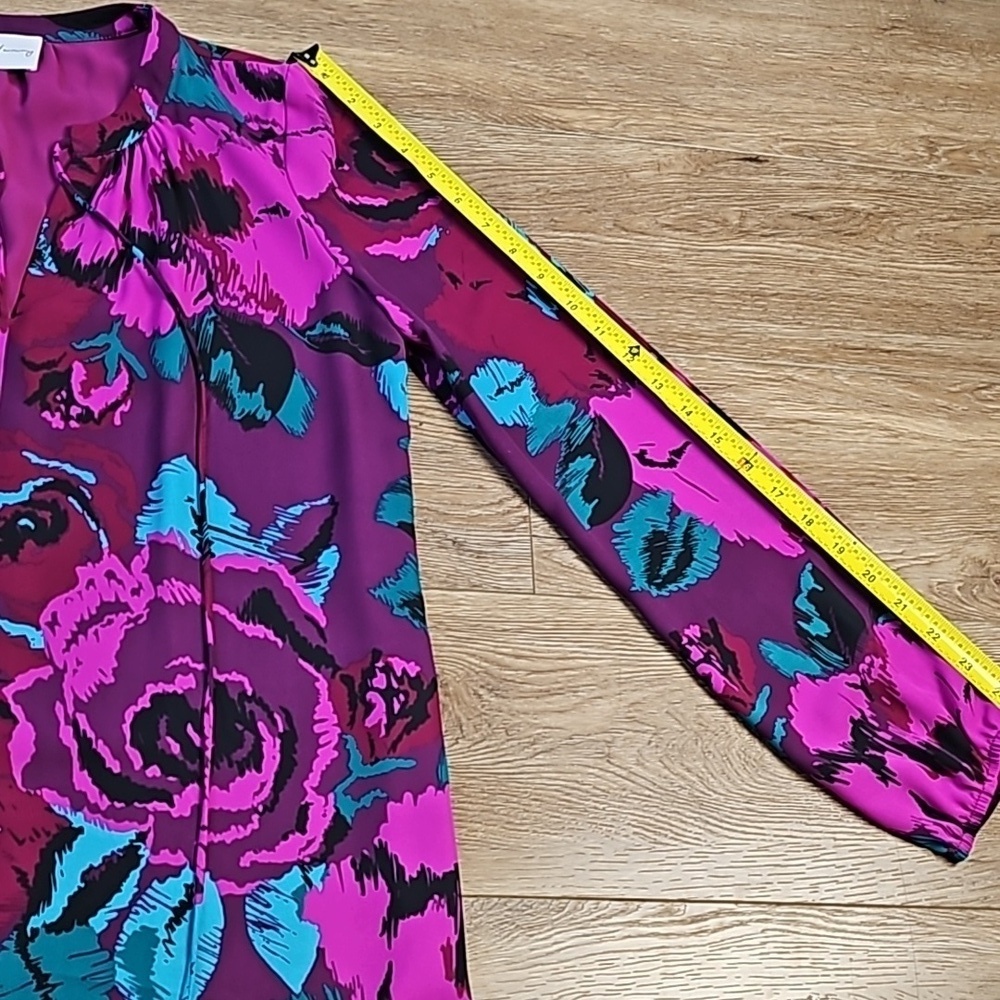 Charles Henry  Multi-Color Jewel Tone Floral Print Long Sleeve Shift Dress - Picture 15 of 16